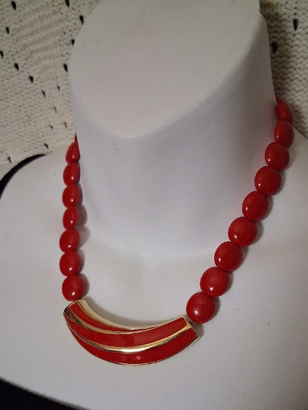 Red Bead Necklace with Gold Accent By TRIFARI